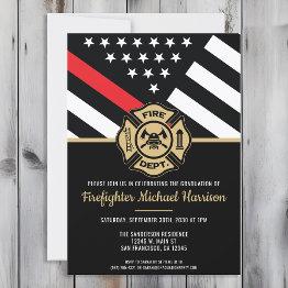 Small Firefighter Fire Academy Flag Fireman Graduation Invitation Front View