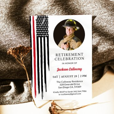 firefighter retirement party, red line flag invitation
