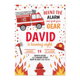 Small Fireman Boy Birthday Firefighter Invitation Front View