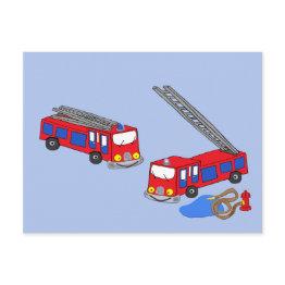 Small Fireman’s Red Fire Trucks Postinvitations Front View