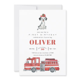 Small Firetruck Firefighter Birthday Party Invitation Front View