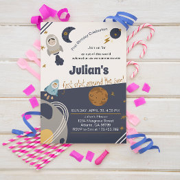 Small First Birthday, First Orbit Around The Sun! Invitation Front View