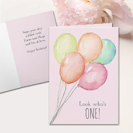 Small First Birthday Pink Balloons Greeting Invitations Front View
