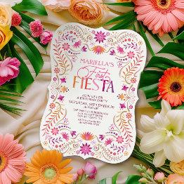 Small First Fiesta 1st Birthday Girls Invitation Front View