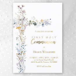 Small First Holy Communion Floral Cross Invitation Front View
