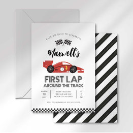 Small First Lap Around The Track Birthday Invitation Front View