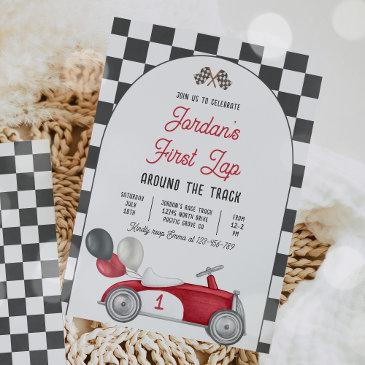 first lap around the track race car 1st birthday invitation