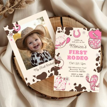 first rodeo 1st birthday wild one girl photo invitation