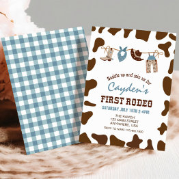 Small First Rodeo Western Cowboy First Birthday Invitation Front View