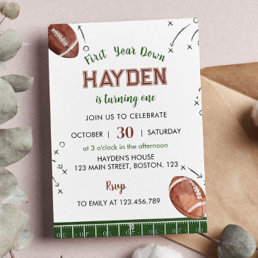 first year down football 1st birthday invitation