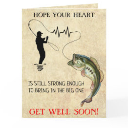 Small Fishing Funny Heart Attack Get Well Soon Invitations Front View