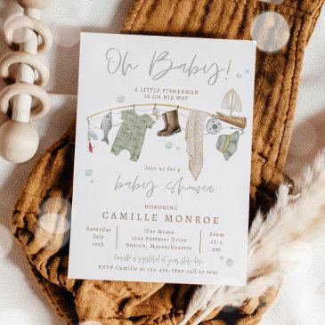 fishing reel excited boy baby shower invitation