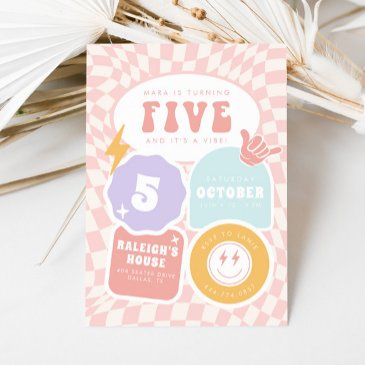 five is a vibe | girls 5th retro skater birthday invitation