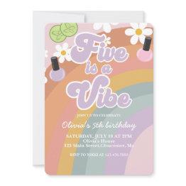 Small Five Is A Vibe Spa Rainbow 5th Birthday Invitation Front View