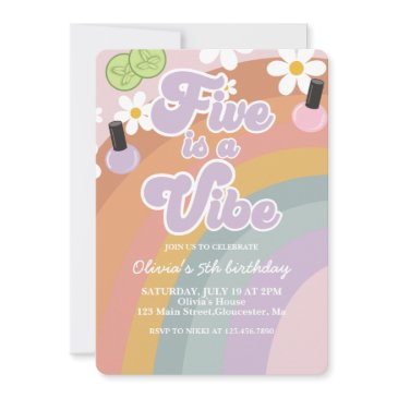 five is a vibe spa rainbow 5th birthday invitation