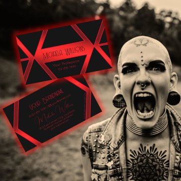 flashy black geometric shimmery red eye catching business invitations