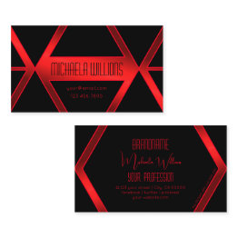 Small Flashy Black Geometric Shimmery Red Stylish Modern Business Invitations Front View