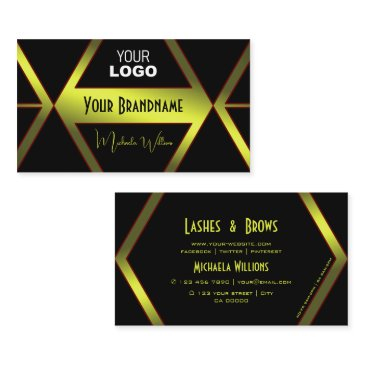 flashy black geometric yellow shimmer with logo business invitations