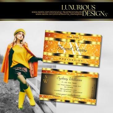 flashy gold orange gradient glitter stars initials business invitations