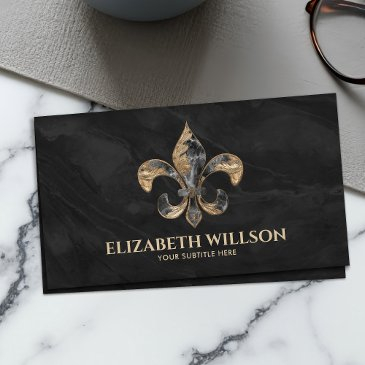 fleur-de-lis ornament black marble and gold business invitations