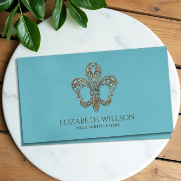 fleur-de-lis ornament vintage gold and blue business invitations
