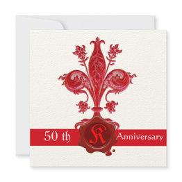 Small Fleur De Lise Anniversary Red Wax Seal Monogram Invitation Front View