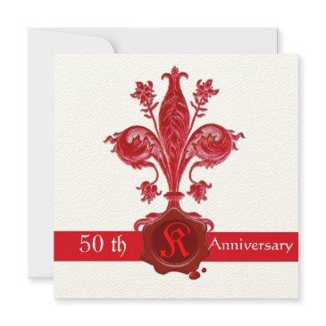 fleur de lise anniversary red wax seal monogram invitation