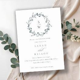 Small Flora Laurel Wreath Monogram Couples Shower Invite Front View