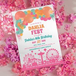 Small Floral And Balloon Carnival Festival Birthday Invitation Front View