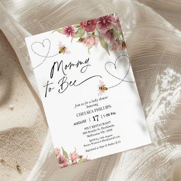 floral and hearts mommy to bee baby shower invitation