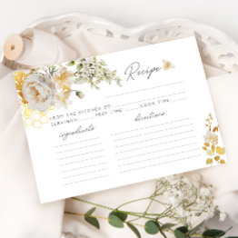 Small Floral Bee Bridal Shower Recipe Invitations Front View