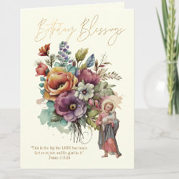 Small Floral Birthday Religious Scripture Jesus Thank You Invitations Front View