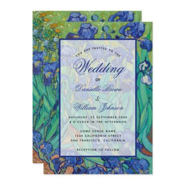 floral blue irises van gogh wedding calligraphy invitation