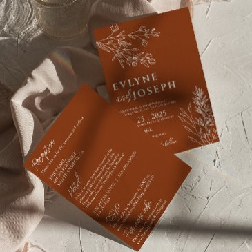 floral boho chic terracotta all in one wedding invitation