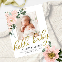 Small Floral Budget Birth Announcement Thank You Invitations Front View