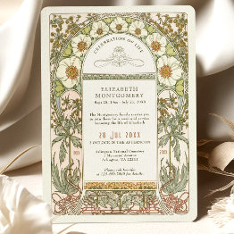Small Floral Celebration Of Life By Alphonse Mucha Invitation Front View