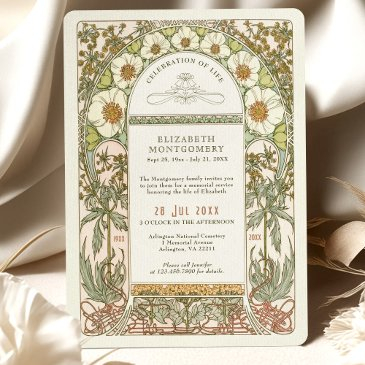 floral celebration of life by alphonse mucha invitation