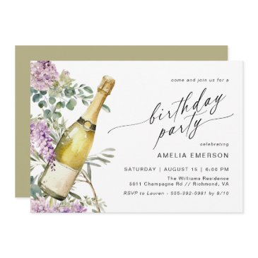 floral champagne cute fun any age womens birthday invitation