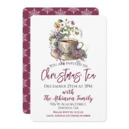 Small Floral Christmas Tea Party Invitation Front View