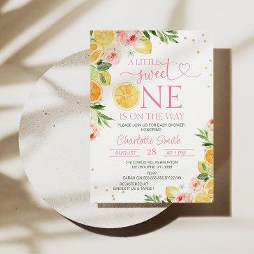 floral citrus a little sweet one baby shower invitation