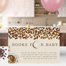 Small Floral Coffee Baby Shower Book Request Invitation Front View