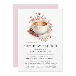 Small Floral Coffee | Cute Girly Pink Birthday Brunch Invitation Front View