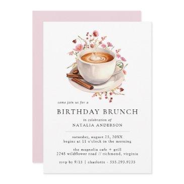 floral coffee | cute girly pink birthday brunch invitation