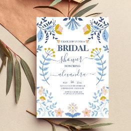 Small Floral Colorful Folk Art Bridal Invitation Front View
