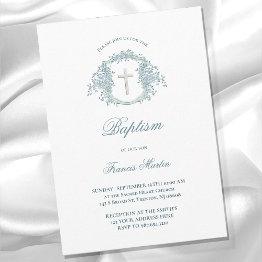 Small Floral Crest | Baptism Invitation Front View
