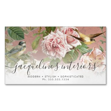 floral dusty pink vintage rose peony birds elegant business invitations magnet
