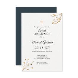 Small Floral Elegant First Communion Religious Event Invitation Front View