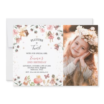 floral fairies girls photo birthday party invitation