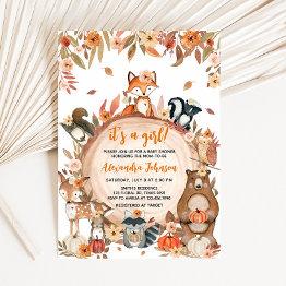 Small Floral Fall Pumpkin Woodland Baby Shower Invitation Front View