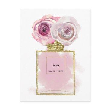 floral fashion perfume bottle pink roses gold glam postinvitations